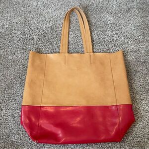 Sorial Park Avenue Vegan Leather Tote Bag Tan and Red Colorblock
